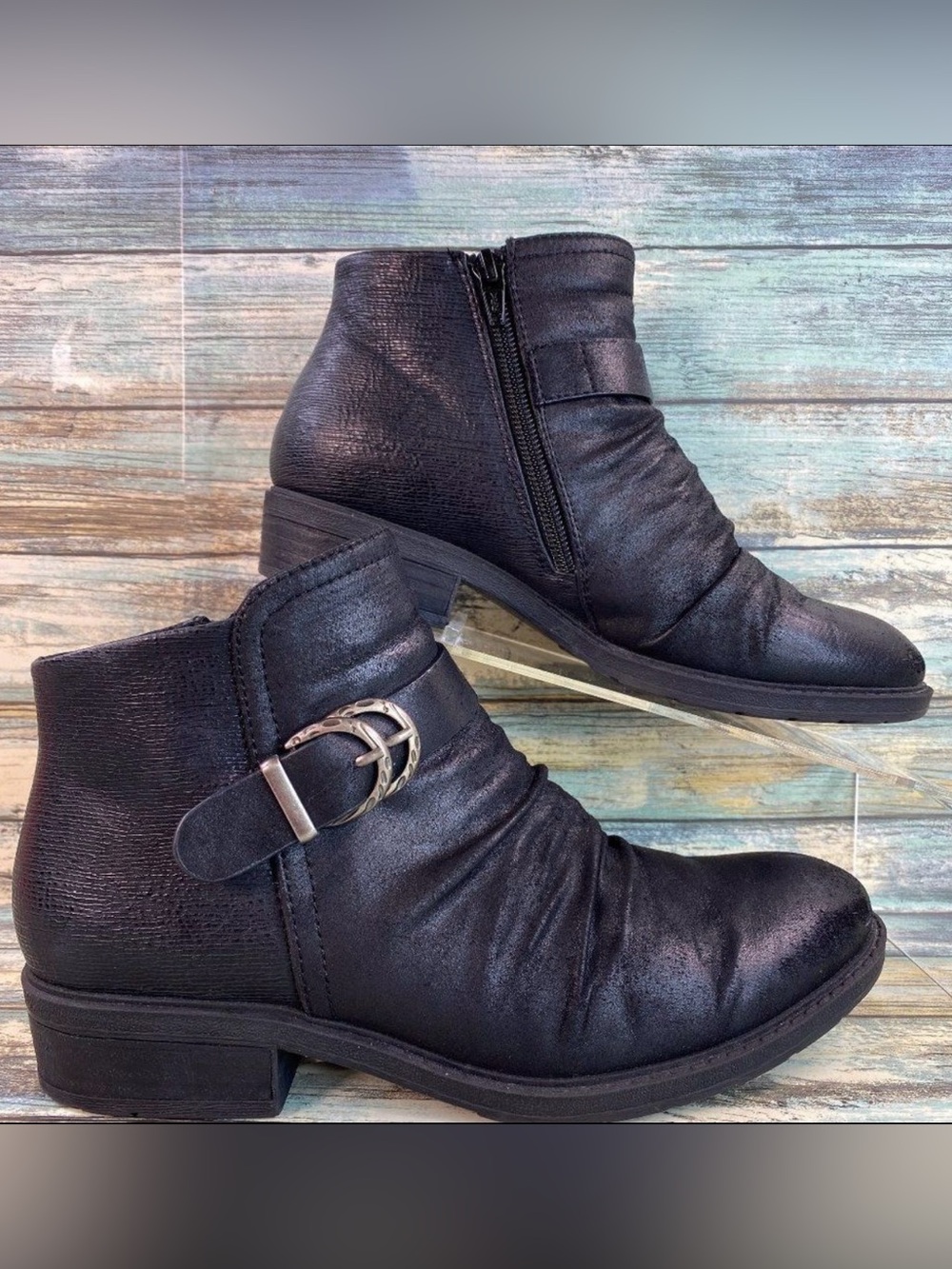 Baretraps Yulia Womens Size 6M Black Ankle Boots Zip Up Block Heel Round Toe